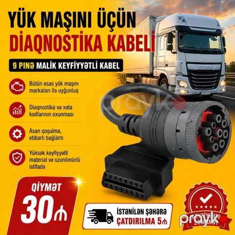 Yük maşını üçün diaqnostika kabeli. 9 pinə malik keyfiyyətli kabeldir — Lənkəran