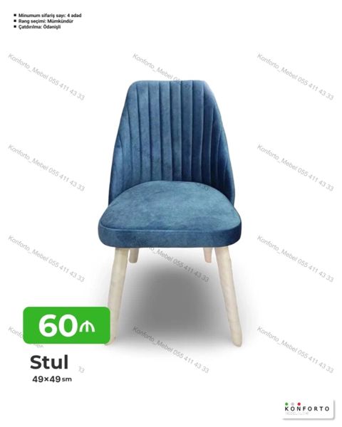 Stul – 49×49 sm • Müasir dizayn: Düz şaquli tikişli bel hissəsi ilə