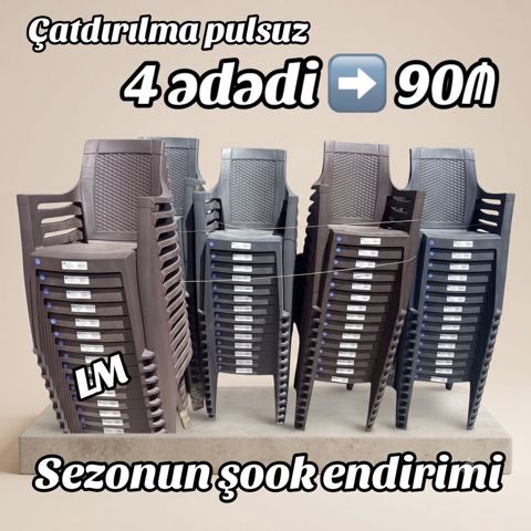 Yeni Plastik stullar 📌 Qiymət: 90₼ Yeni və anbardan satış. Keyfiyyətli
