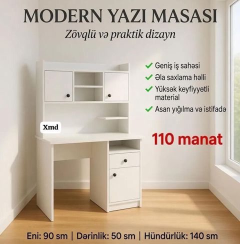 Modern yazı masası – zövqlü və praktik dizayn. Xüsusiyyətlər: - Geniş