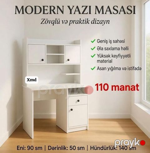 Modern yazı masası – zövqlü və praktik dizayn. Xüsusiyyətlər: - Geniş