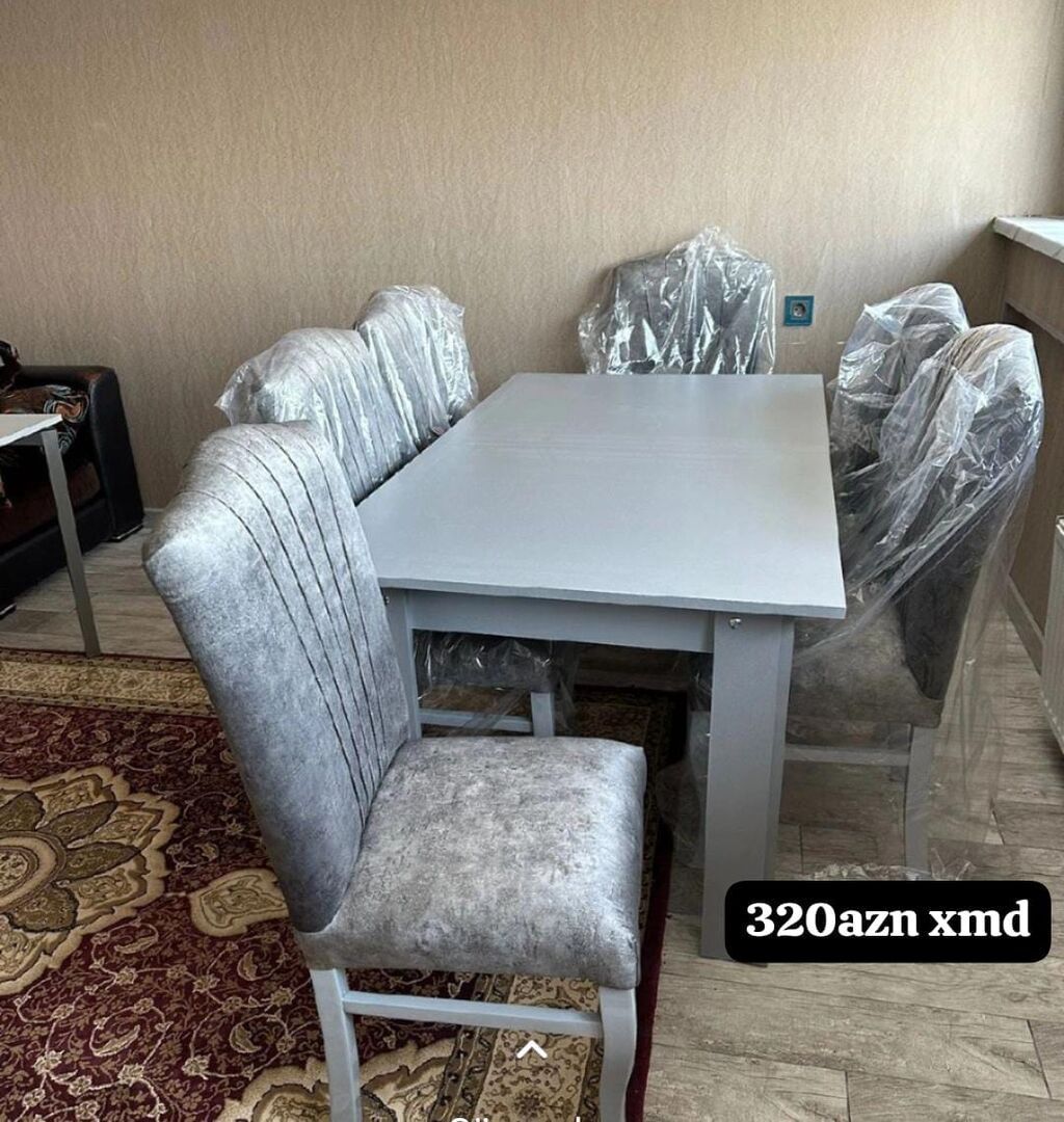 6 nəfərlik yemək masası dəsti - Komplekt: 1 masa + 6 yumşaq — Mebel, Xırdalan (3)