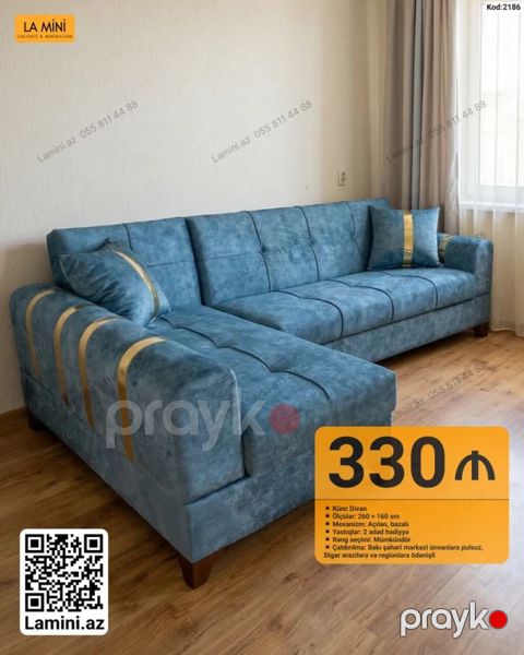 Künc divan – Model Kod: 2186 - Ölçülər: 260 160 sm - Mexanizm — Bakı