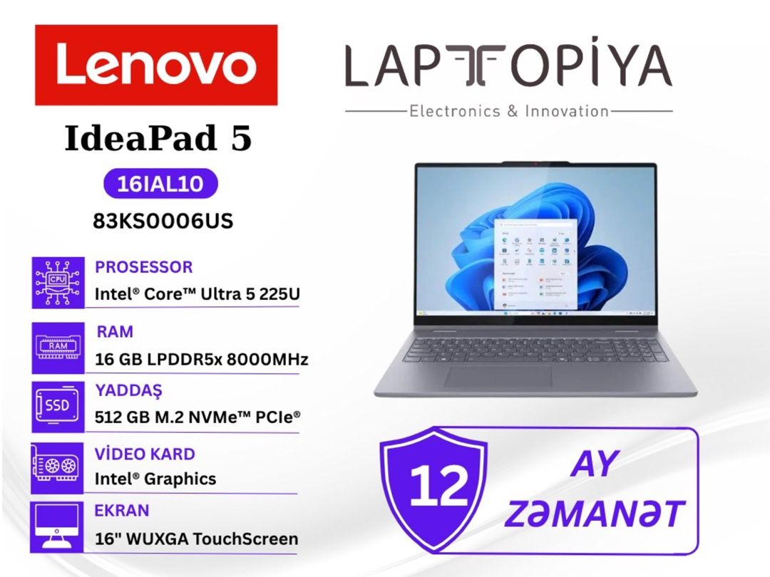 Lenovo IdeaPad 5 2-in-1 16IAL10 83KS0006US — Elektronika, Bakı