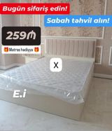 Mebel dəsti – yumşaq başlıqlı ikinəfərlik çarpayı - Rəng: krem/bej — Mebel