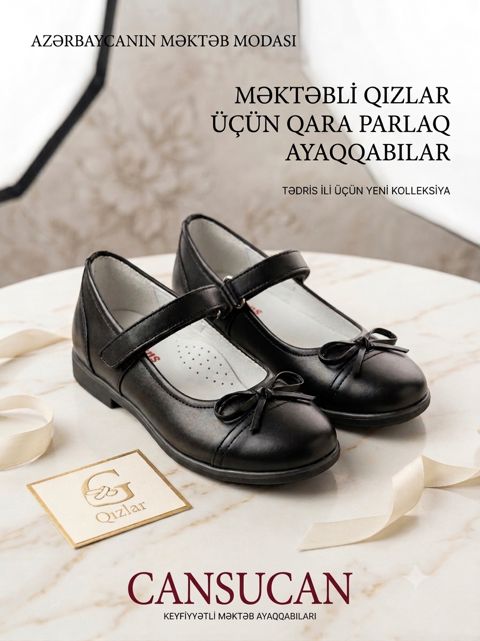 Cansucan - Qız uşaqları üçün qara məktəb ayaqqabısı (ölçü 26)