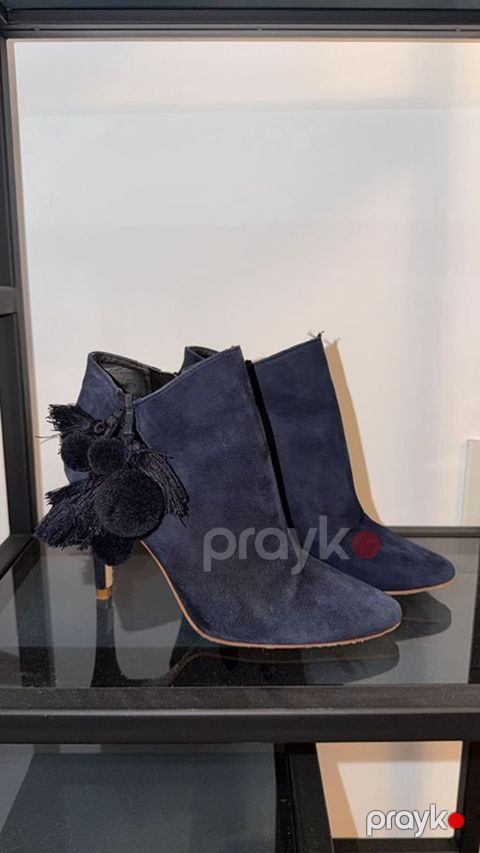 Qadınlar üçün topuqlu botinka - Rəng: tünd göy (navy) - Material