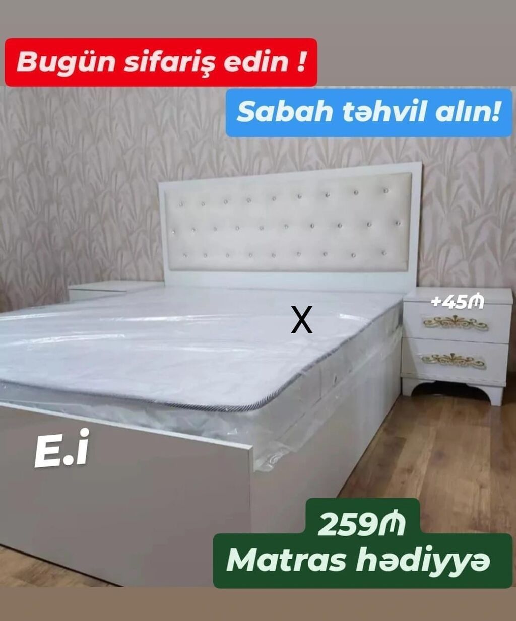 Ağ rəngli yataq dəsti. - Yumşaq, düyməli başlıq dizaynı ilə müasir