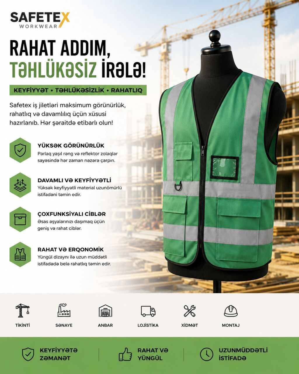 Safetex İş Jiletləri (Sarı, Standart Ölçü) — Qorunma vasitələri, Digah (5)