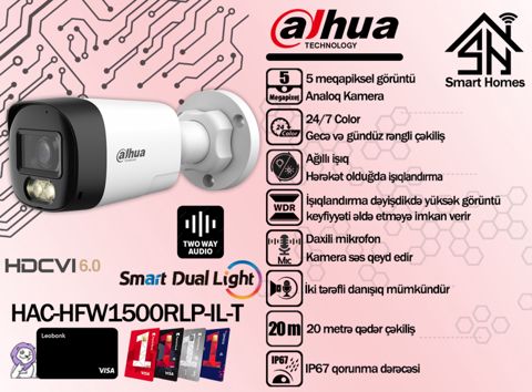 Dahua 5MP Two-way talk analoq kamerası HAC-HFW1500RLP-IL-T