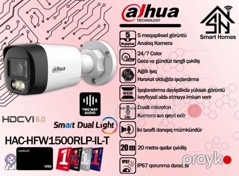 Dahua 5MP Two-way talk analoq kamerası HAC-HFW1500RLP-IL-T — Bakı