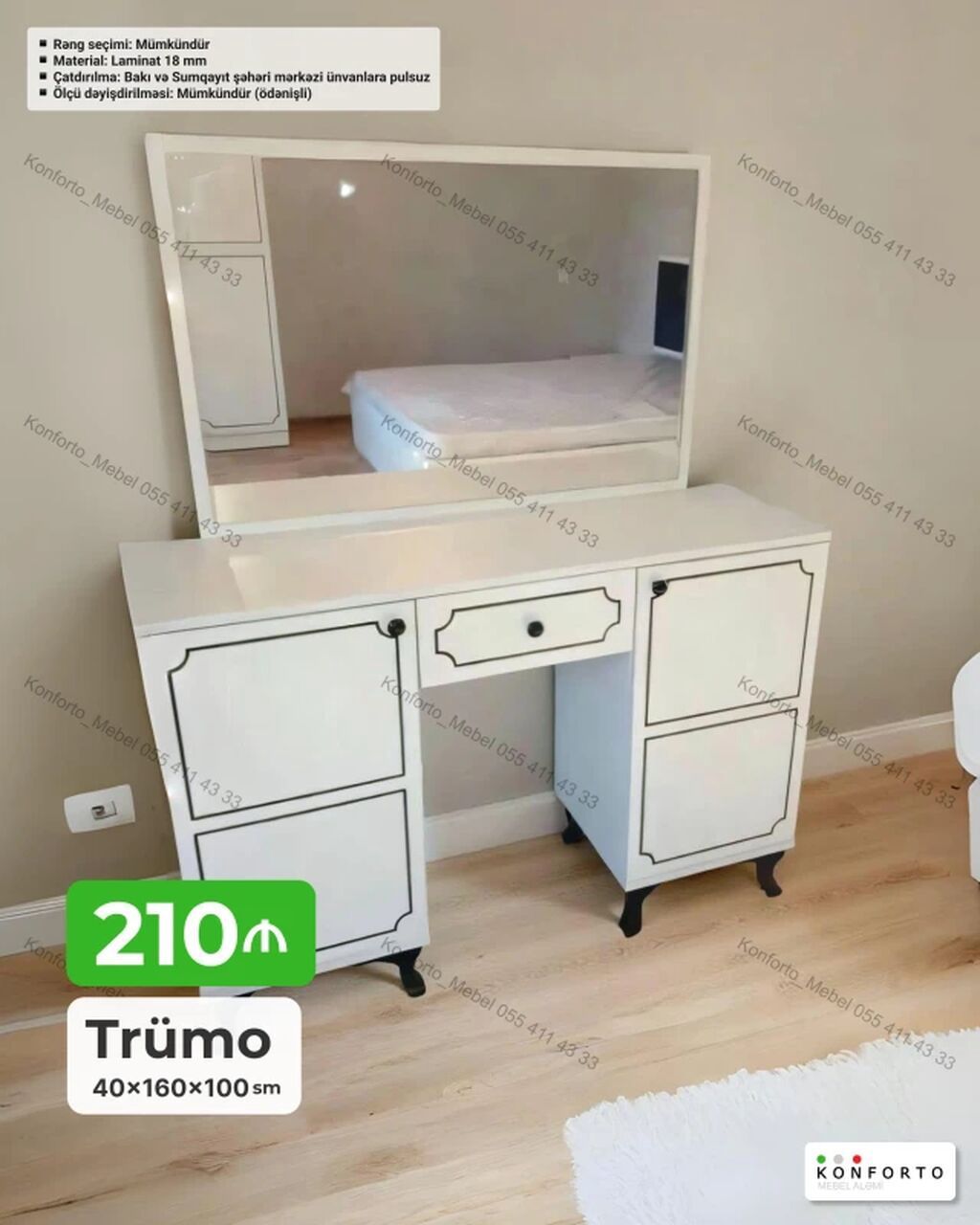 Yataq otağı üçün, Siyirməli, Güzgülü, Pulsuz quraşdırılma, Zəmanətsiz, Kredit yoxdur — Mebel, Bakı