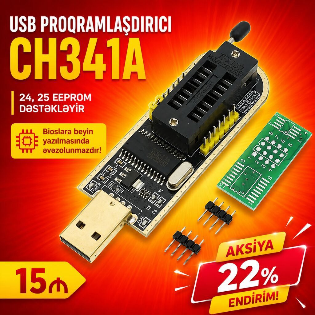 USB proqramlaşdırıcı CH341A 🚩 24 25 EEPROM dəstəkləyir. 🚩Bioslara — Noutbuk aksesuarları, Lənkəran
