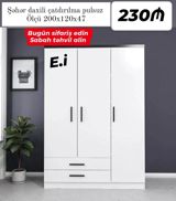 Ağ rəngli 3 qapılı paltar şkafı - Ölçü: 200 x 120 x 47 sm - Dizayn — Mebel evim