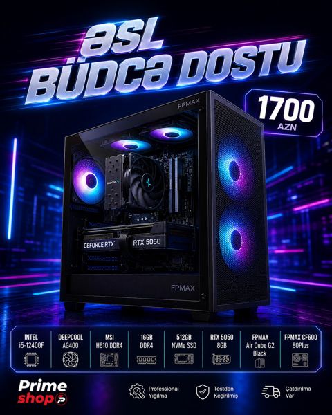 Gaming PC i5-12400F RTX 5050 8GB 16GB DDR4 512GB NVMe SSD — Bakı