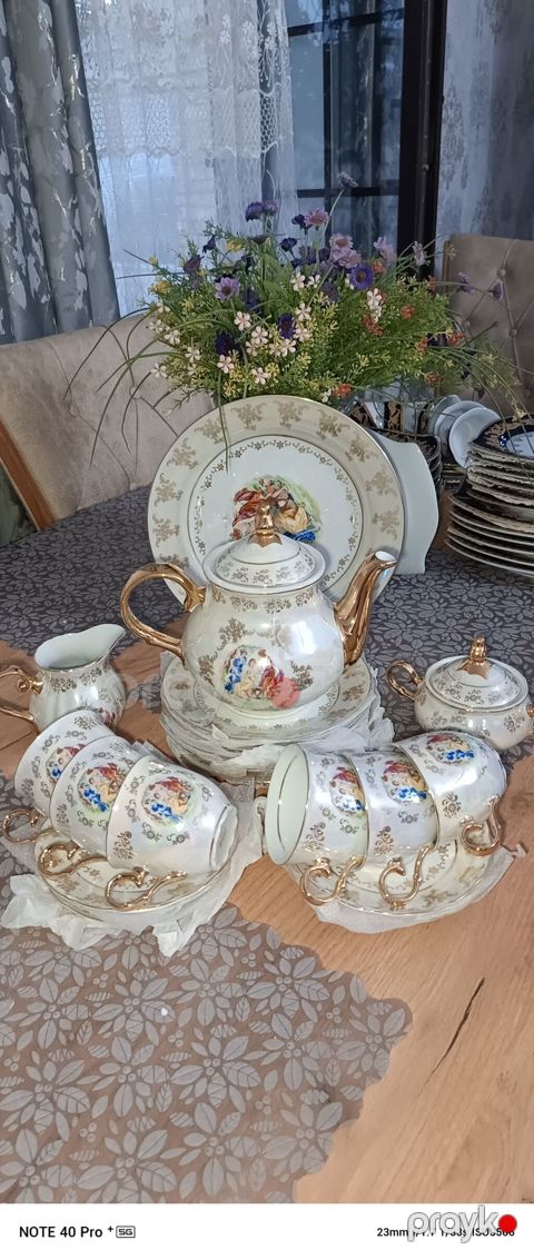 Çay dəsti, rəng - Qızılı, Farfor