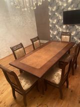 Yemək otağı dəsti – masa + 6 stul - Material: massiv ağac karkas, üst — Mebel