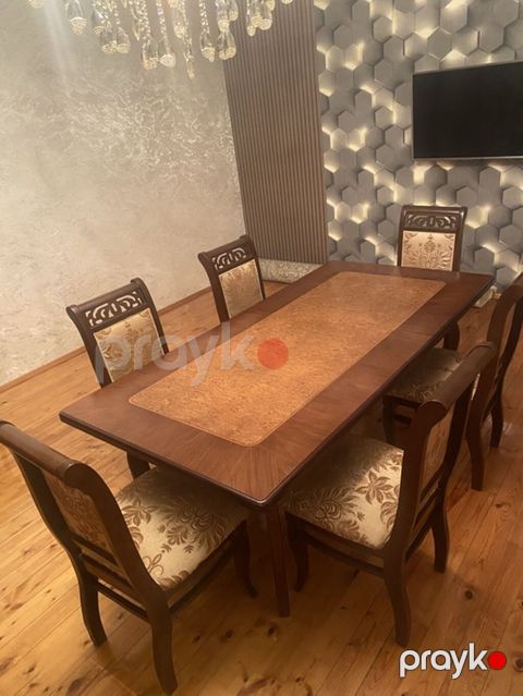 Yemək otağı dəsti – masa + 6 stul - Material: massiv ağac karkas, üst