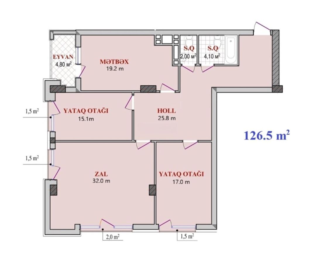 Satılır 3 otaqlı yeni tikili 127 m² — Mənzil, Bakı (4)