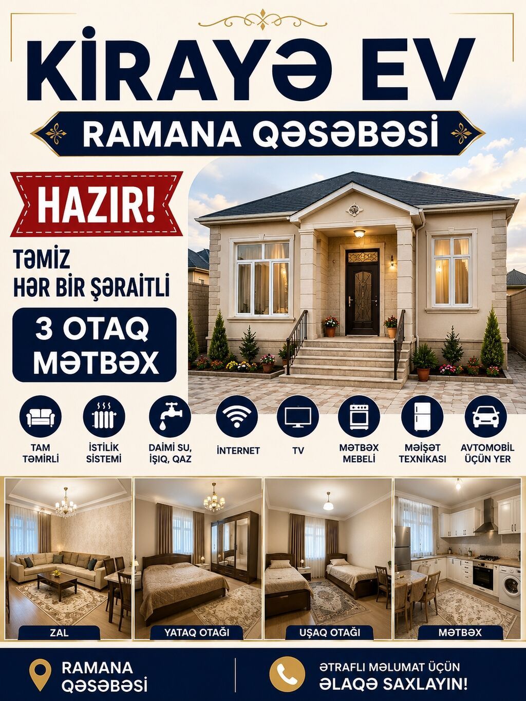 100 kv. m, 3 otaqlı, İnternet — Daşınmaz əmlak, Digah