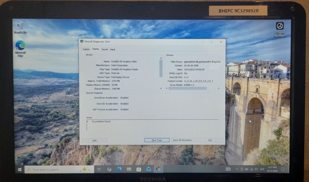 Toshiba noutbuk - Model: TOS-0BA (DxDiag-da “System Model: TOS-0BA”) — Toshiba, Bakı (2)