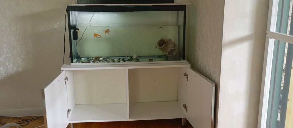 Akvarium və şkaf dəsti Akvarium: - Ölçülər: uzunluq 1 metr, hündürlük — Heyvanlar, Bakı (3)