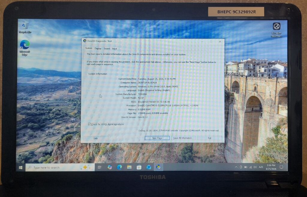 Toshiba noutbuk - Model: TOS-0BA (DxDiag-da “System Model: TOS-0BA”) — Toshiba, Bakı (3)
