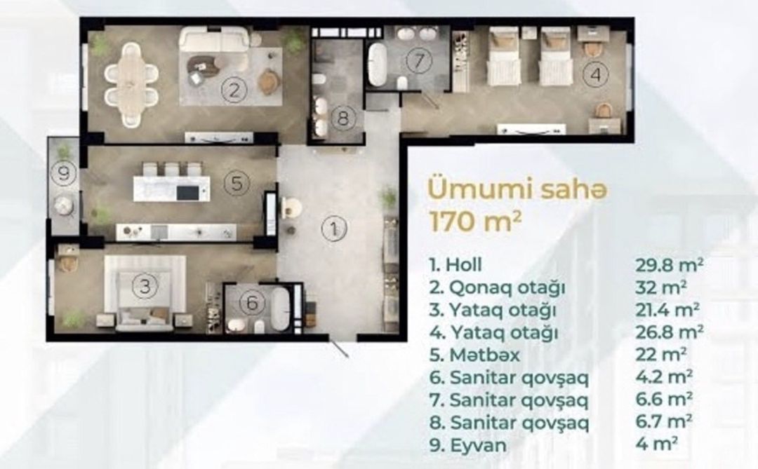 Satılır 3 otaqlı yeni tikili 170 m² — Mənzil, Bakı (2)