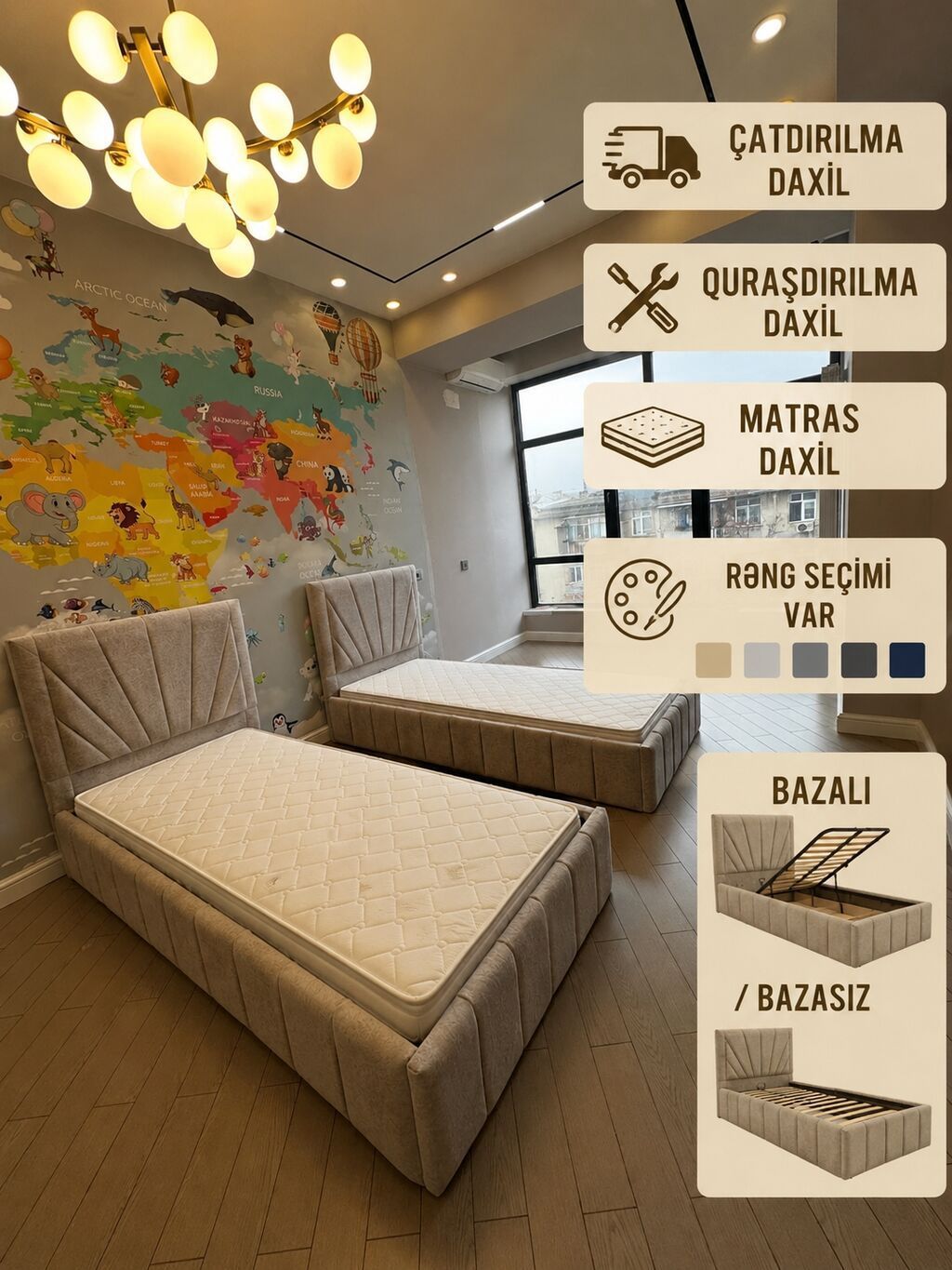 Oğlan və qız üçün, Yeni, 2 təknəfərlik çarpayı, 2 tumba — Mebel, Digah (2)