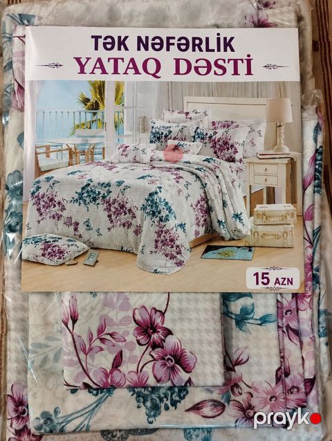 Tək nəfərlik yataq dəsti – çiçək naxışlı, 100% pambıq parça. Komplekt