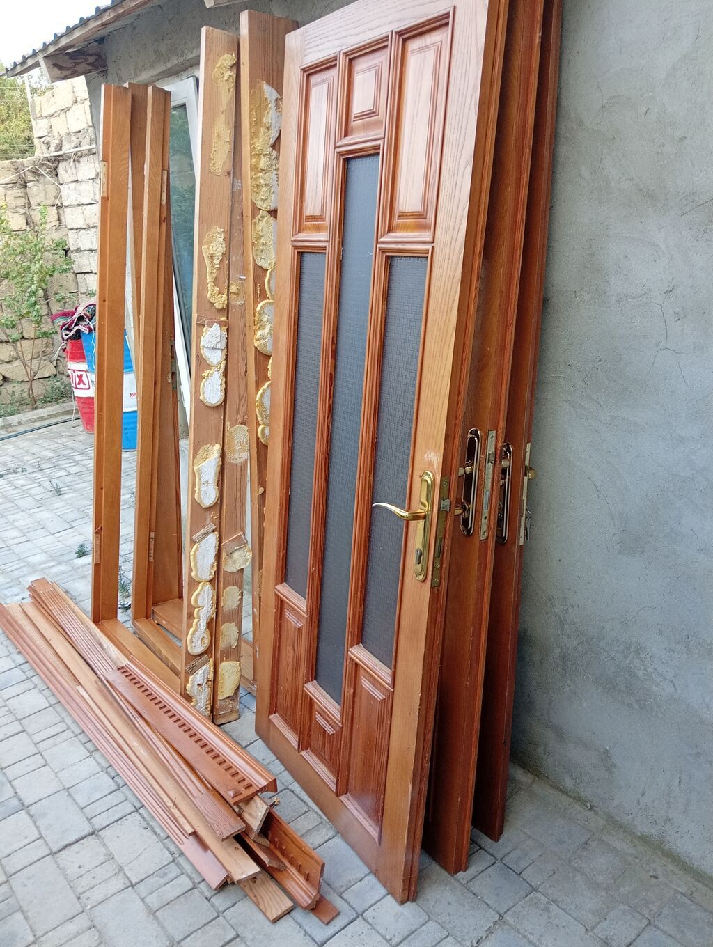 Taxta giriş/qapı dəsti 3-ədəd şüşəli görsənməyən çərçivəli əl — Mallar, Bakı (3)