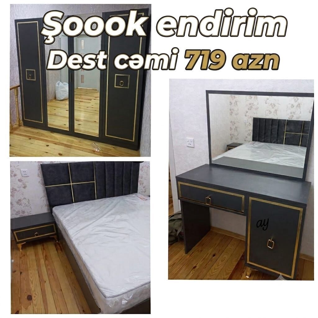 Yataq otağı mebel dəsti - Rəng: tünd boz, qızılı dekor xətləri və — Mebel, Bakı