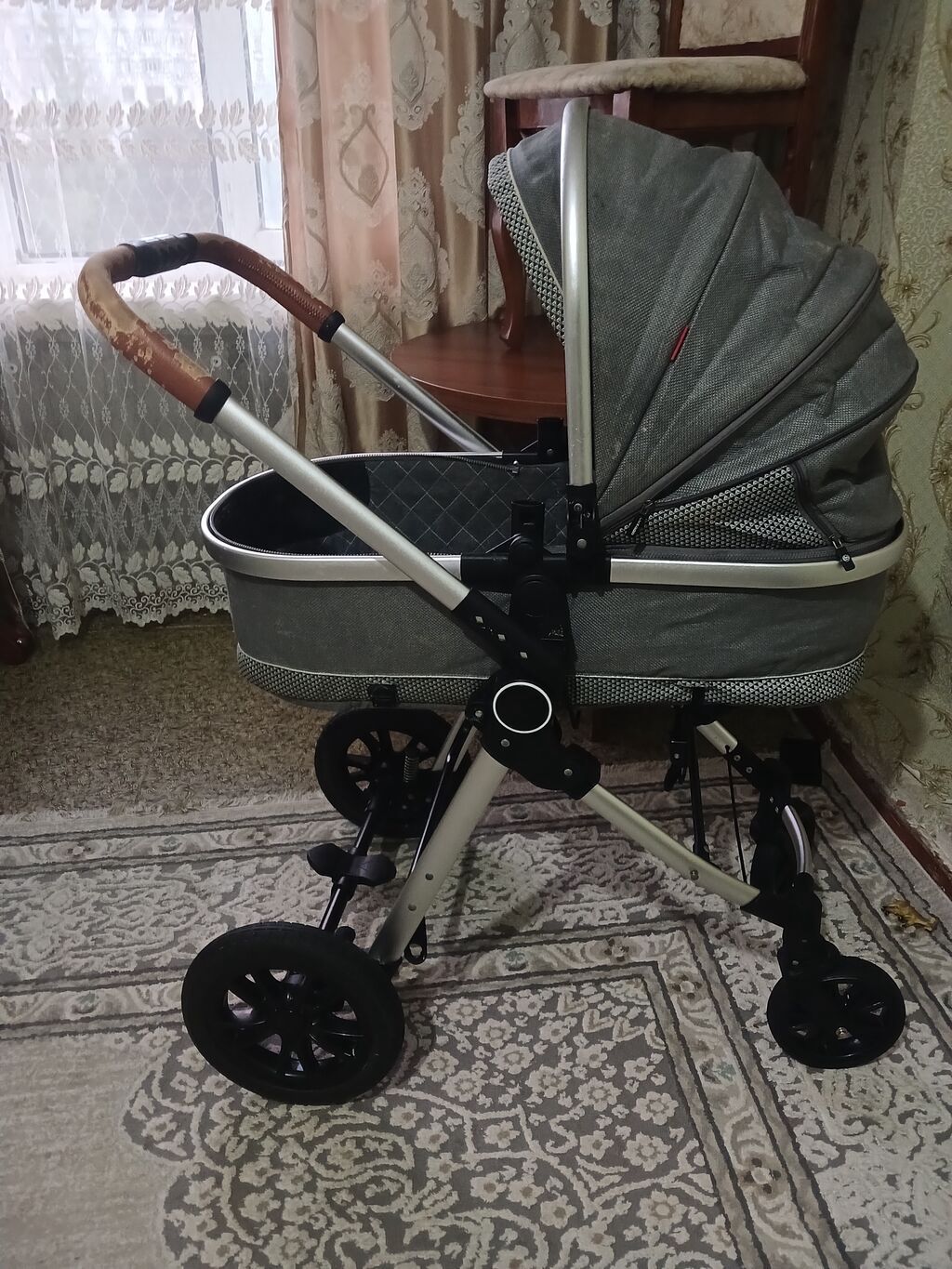 Uşaq arabası – beşik tipli, boz rəng - Rahat və dərin beşik bölməsi — Mallar, Bakı (2)