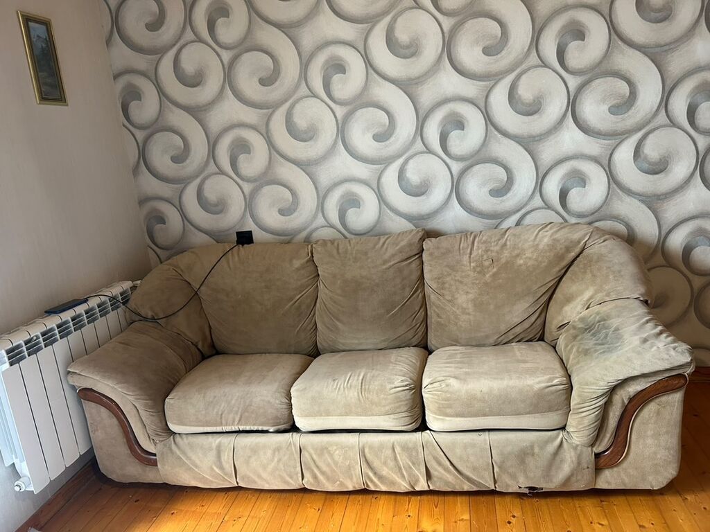 Mebel dəsti 1) Yumşaq mebel - Rəng: bej - Material: yumşaq məxməri — Mebel, Masazır (3)