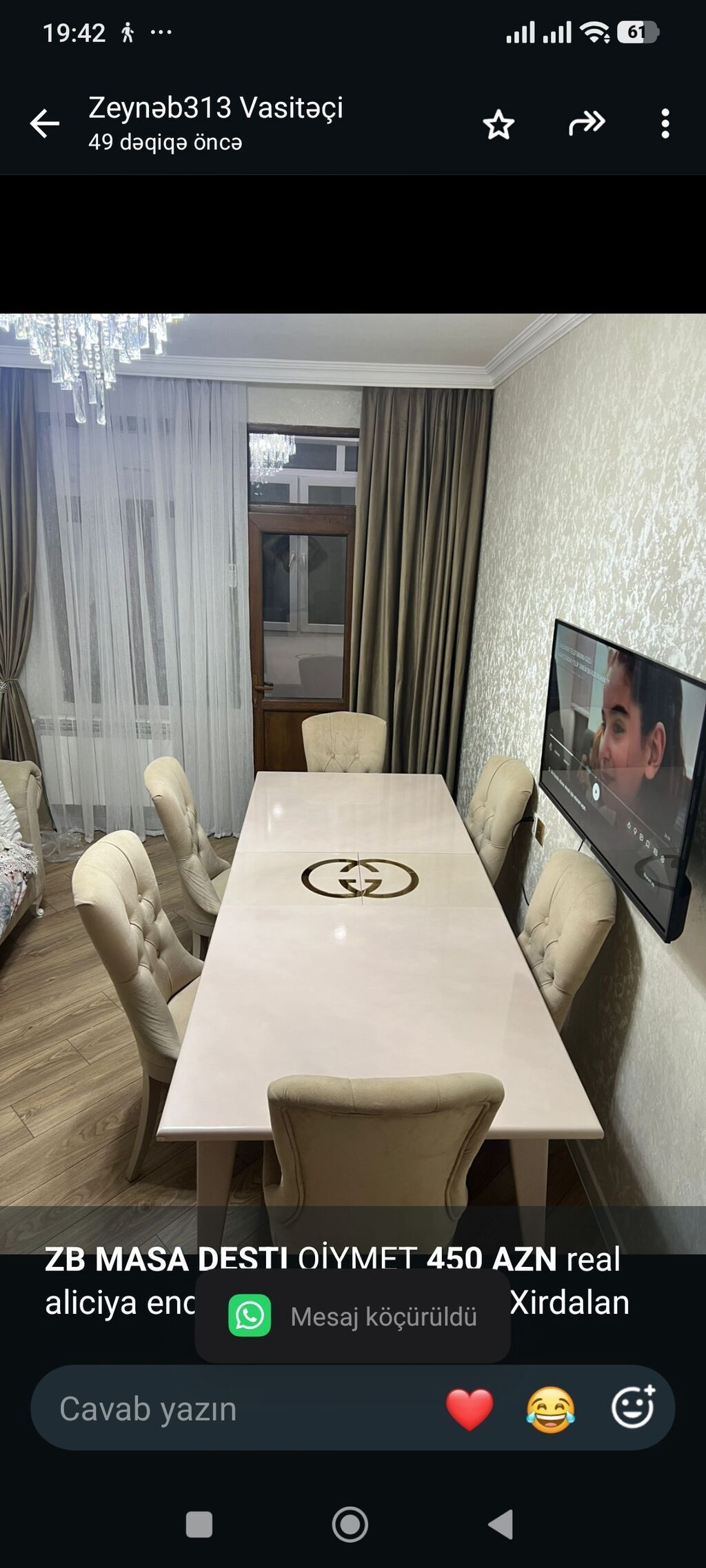 *ZB* *MASA DESTI* QİYMET *450 AZN* real aliciya endirim olunacaq unvan — Mebel, Bakı