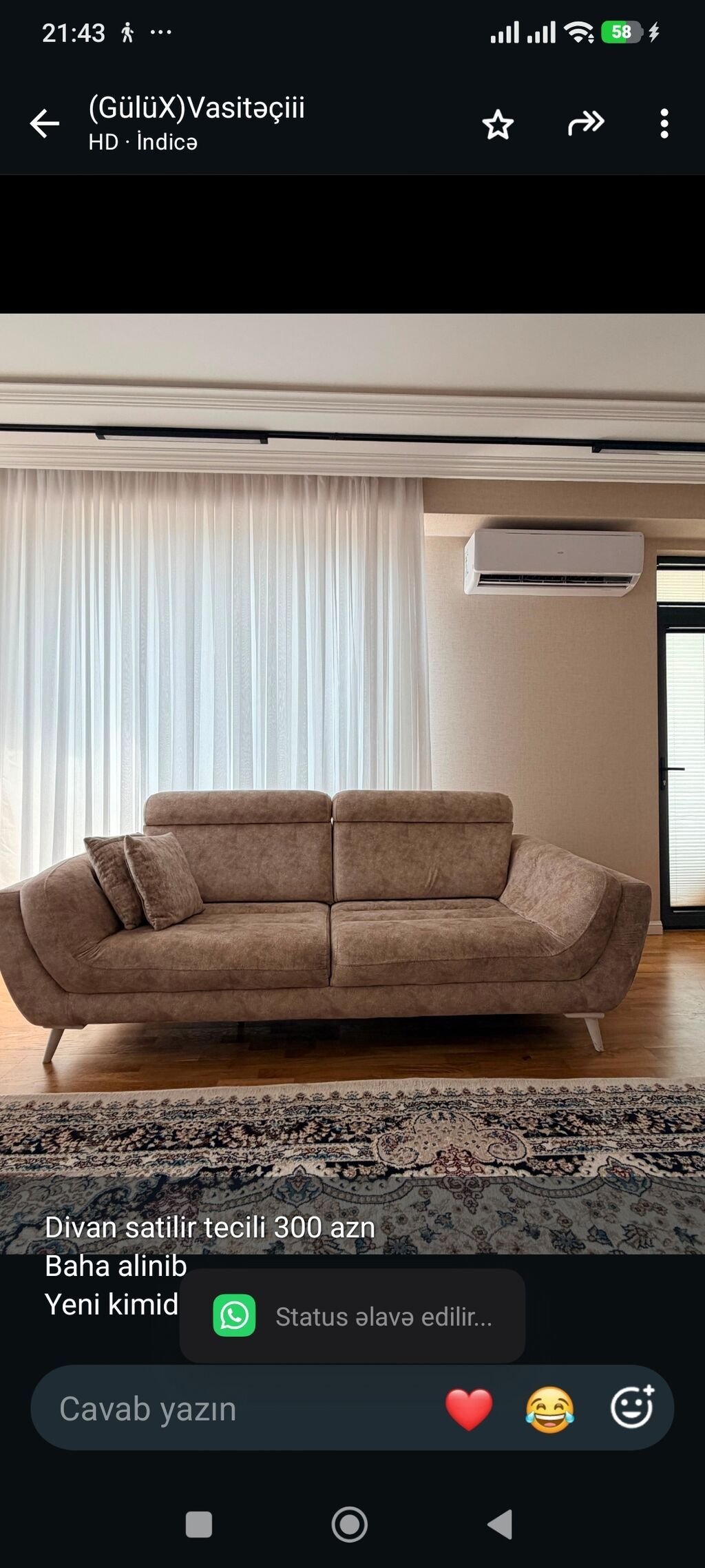 Divan satilir tecili 300 azn Baha alinib Yeni kimidir Acilir Unvan — Mebel, Bakı