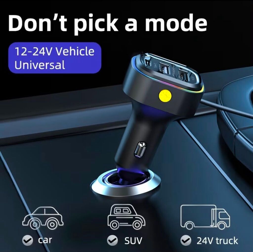 Avtomobil üçün 12–24V 66W USB şarj cihazı – Type-C + 2 USB port və — Avto, Bakı (5)