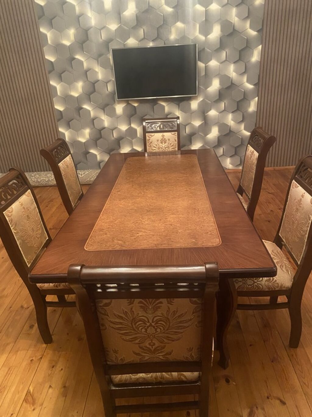 Yemək otağı dəsti – masa + 6 stul - Material: massiv ağac karkas, üst — Mebel, Novxanı (2)