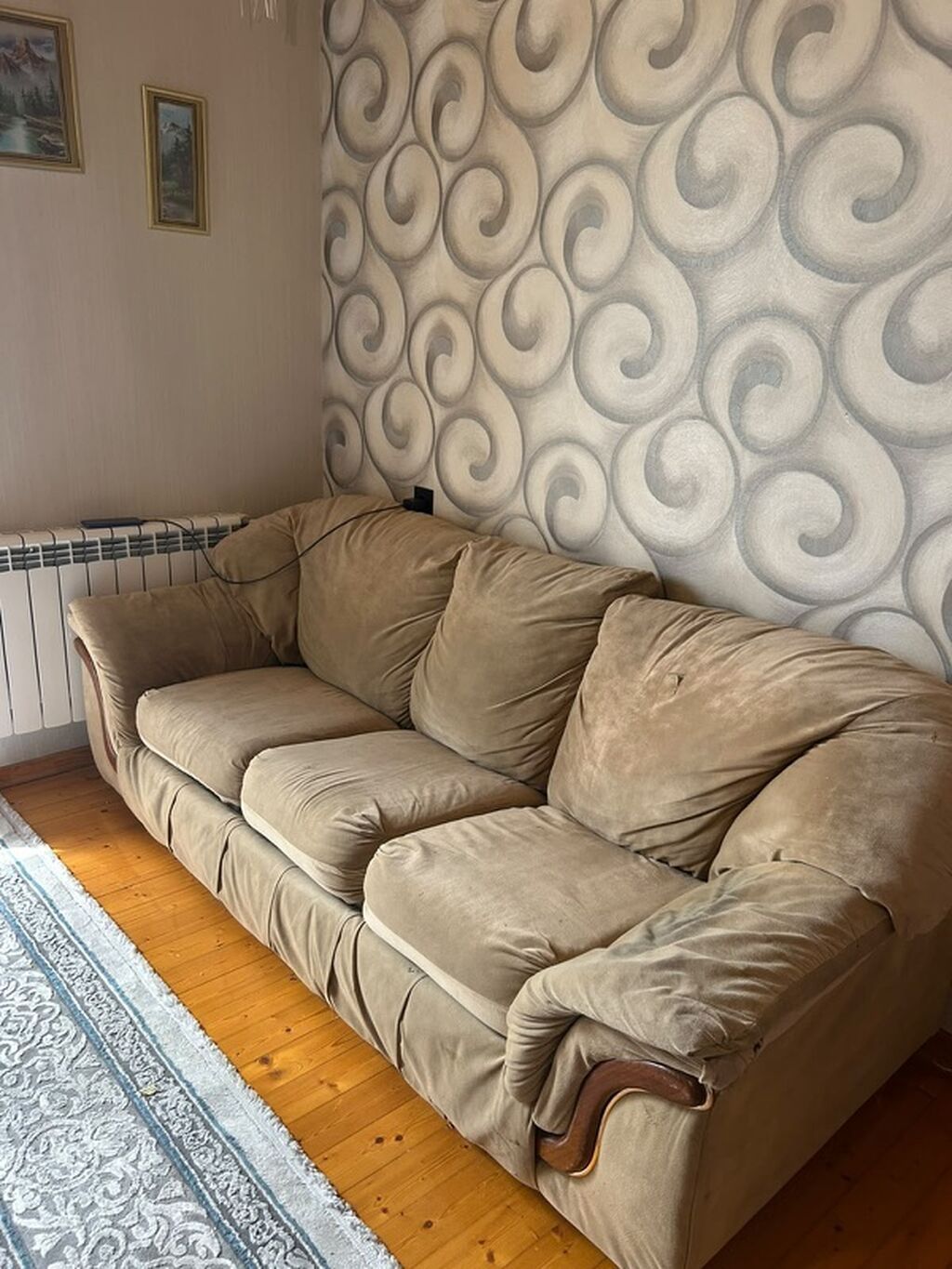 Mebel dəsti 1) Yumşaq mebel - Rəng: bej - Material: yumşaq məxməri — Mebel, Masazır (4)