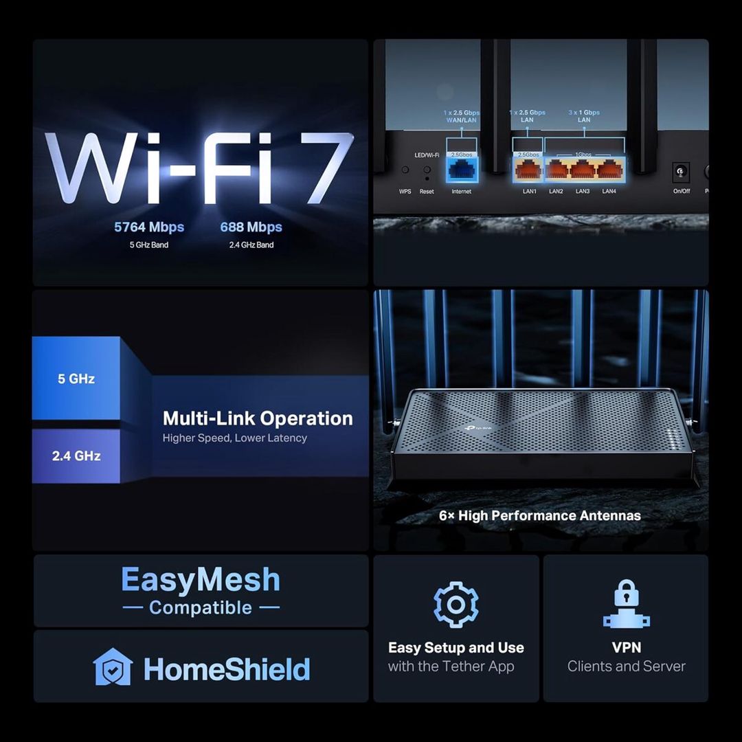 TP-Link Archer BE400 WiFi 7 Router — Şəbəkə və server avadanlığı, Bakı (2)