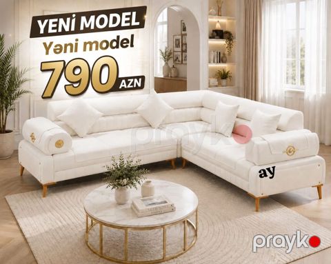 ✨ *MÖHTƏŞƏM YENİ MODEL KÜNC DİVAN — 790 AZN!* ✨ 🛋️ Ölçü: 2×3 🔹 Kürək