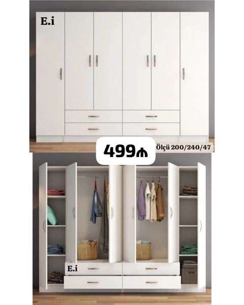 Ağ rəngli geniş qarderob şkafı - Ölçü: 200/240/47 — Sumqayıt