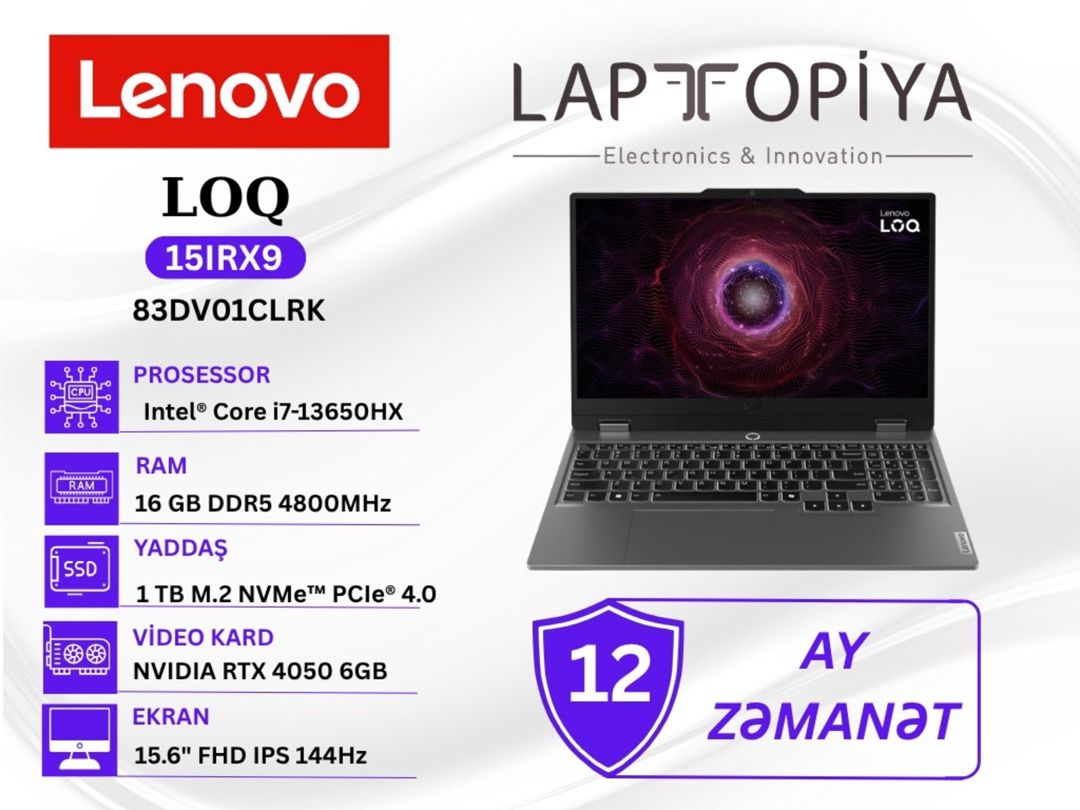 Lenovo LOQ 15IRX9 83DV01CLRK — Elektronika, Bakı