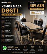 Qonaq otağı üçün, Yeni, Açılan, Dördbucaq masa, 8 stul — mebel.aza