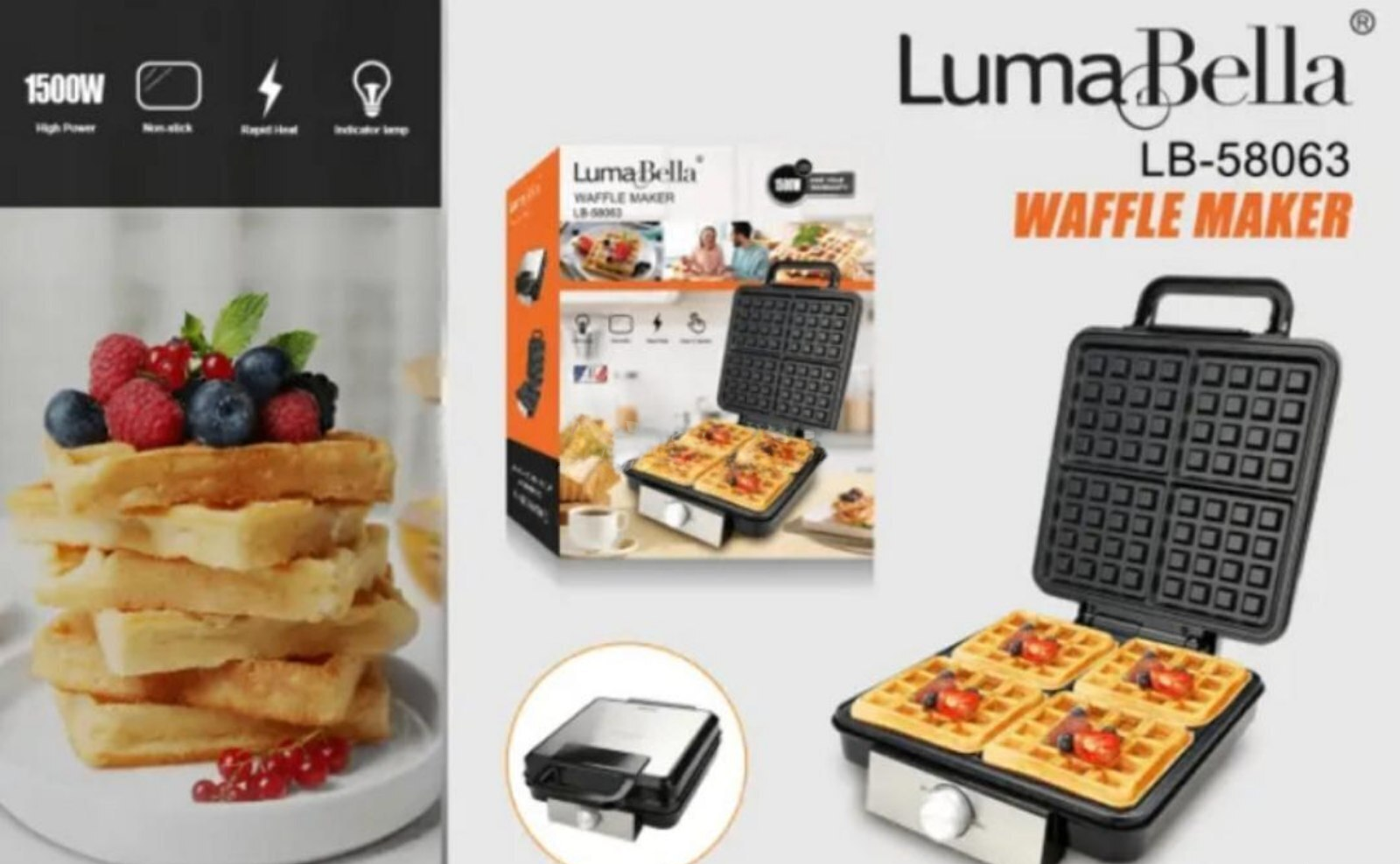 Lumabella LB-58063 Vafli Bişirən Aparat 1500W — Ev texnikası, Bakı (5)