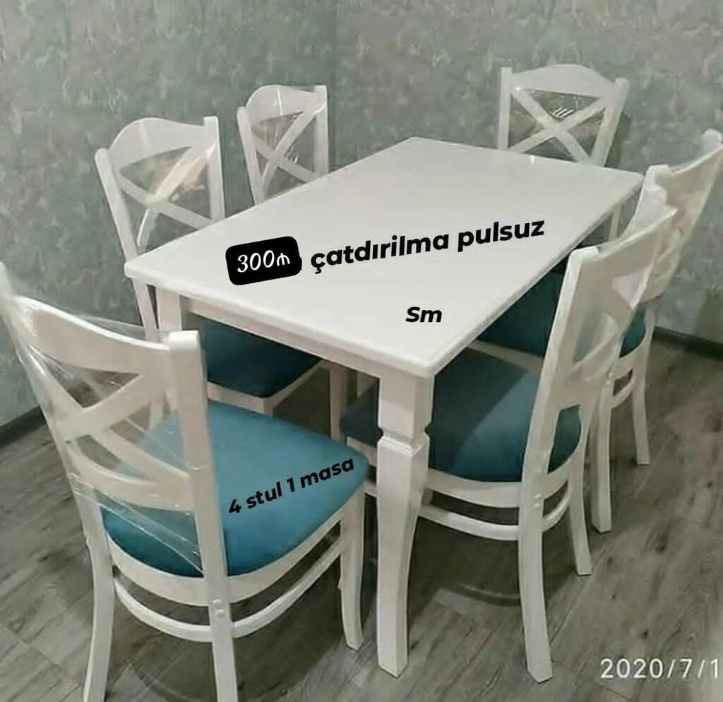 Ağ rəngli mətbəx masa və stul dəsti. Dəstə 1 ədəd düzbucaqlı masa və 4 — Mebel, Digah (3)