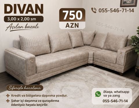 Künc divan, Qonaq otağı üçün, Parça, Bazalı, Açılan