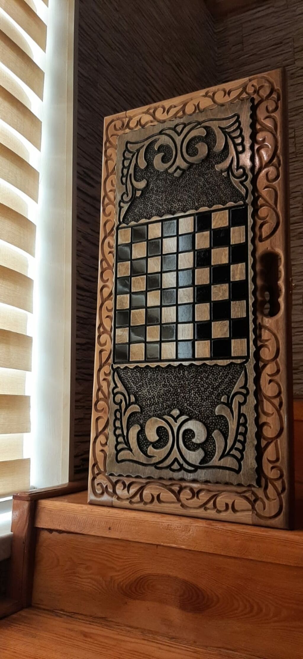 Taxta oyma kombinə lövhə – şahmat/nərd üçün - Material: bərk ağacdan — İdman və istirahət, Masazır (8)