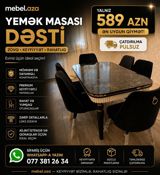 Qonaq otağı üçün, Yeni, Açılan, Dördbucaq masa, 6 stul — mebel.aza
