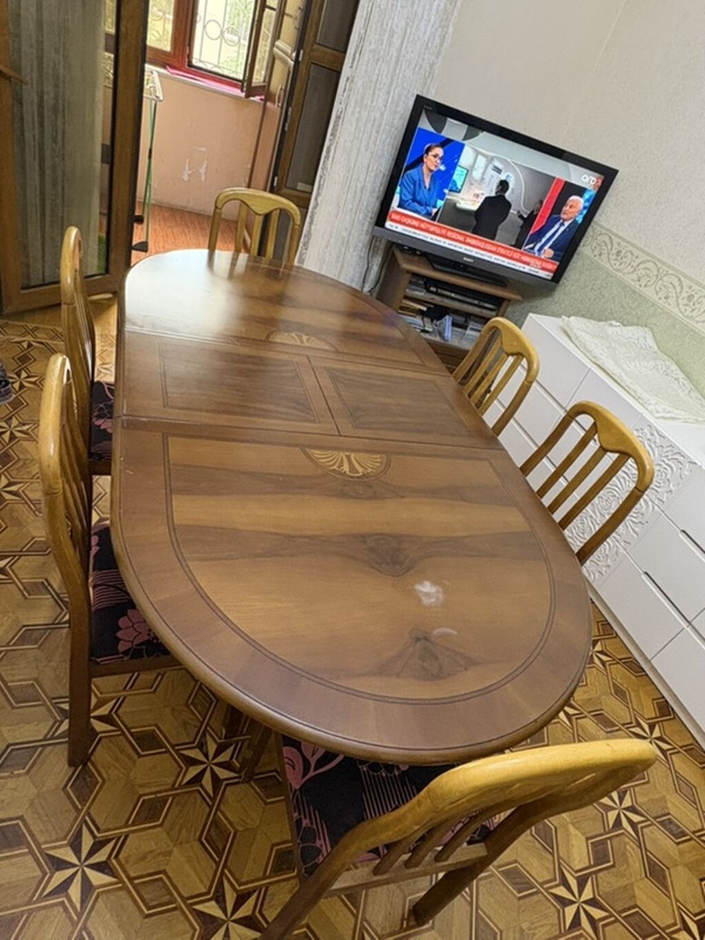 Oval formal yemək masası dəsti - Dəst: 1 yemək masası + 6 stul - — Mebel, Bakı